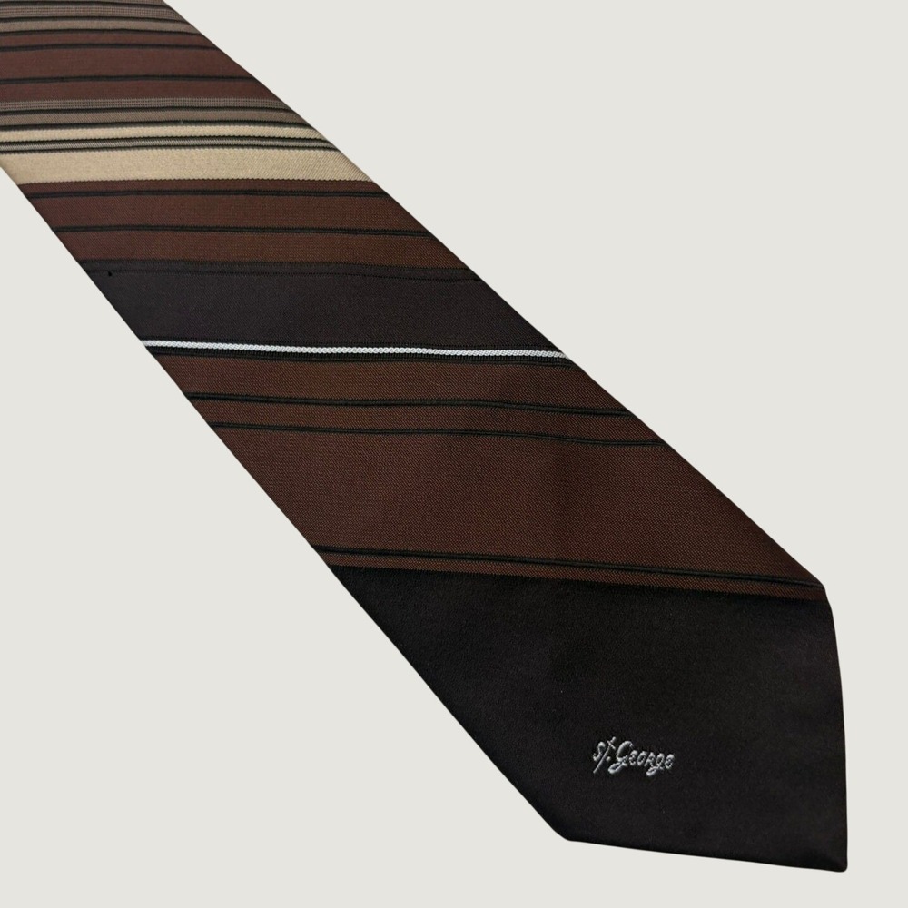 Allyn St George Tie Necktie Mens Brown Excellent Vintage Striped Classic Woven